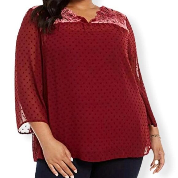 Style & Co V-Neck Swiss Dot Top Plus Size Women's Blouses Red Size 2X - Picture 1 of 13